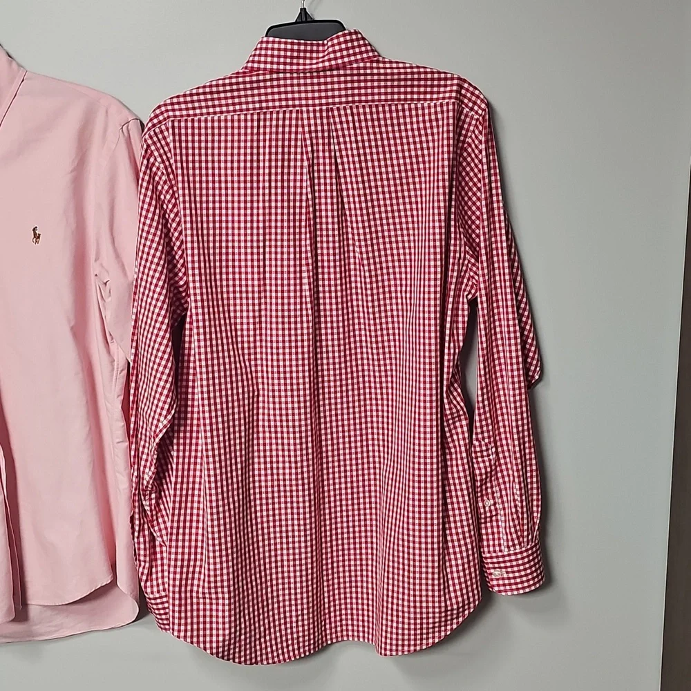 Vineyard Vines Men's Medium Red Check Plaid & Ralph Lauren Peach Button Down - Picture 5 of 16